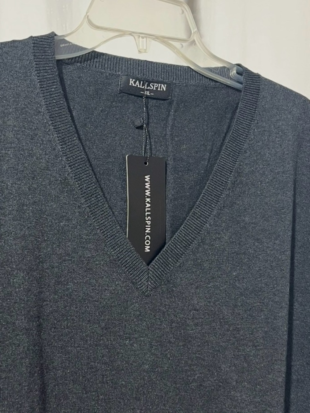 Kallspin Men's V-Neck Sweater Vest in Dark Charcoal 100% cotton   3XL.  1152